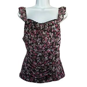 Willow Stretchy Black Purple Flowers Ruched Tank Top 1X